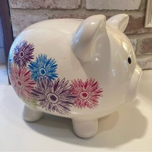 Target 2010 Collectible Piggy Bank White Pig Mod Flowers 9x7